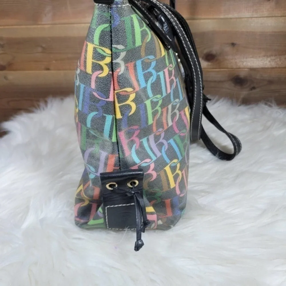 Vintage Dooney & Bourke Black Rainbow Zip Tassel Tote